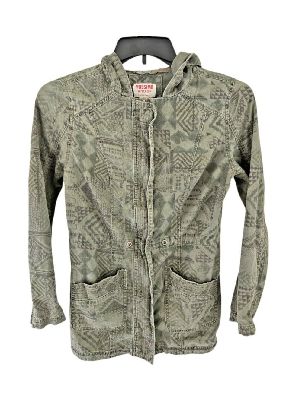 Mossimo Hooded Utility Jacket Aztec Print Size Small Full Zip Snap Pockets